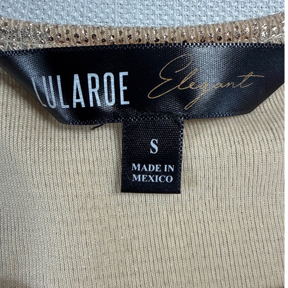 LuLaRoe Elegant Collection Rose Gold Metallic Peplum Top Short Sleeve Small - Picture 5 of 7